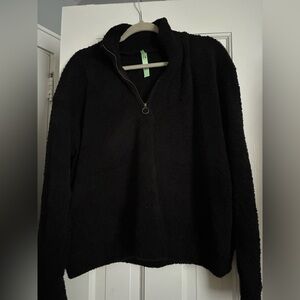 Black Fuzzy Quarter-Zip Sweater